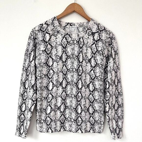 Minnie Rose Black White Snake Print Cotton Cashmere Sweater Size M Crewneck - Picture 2 of 8
